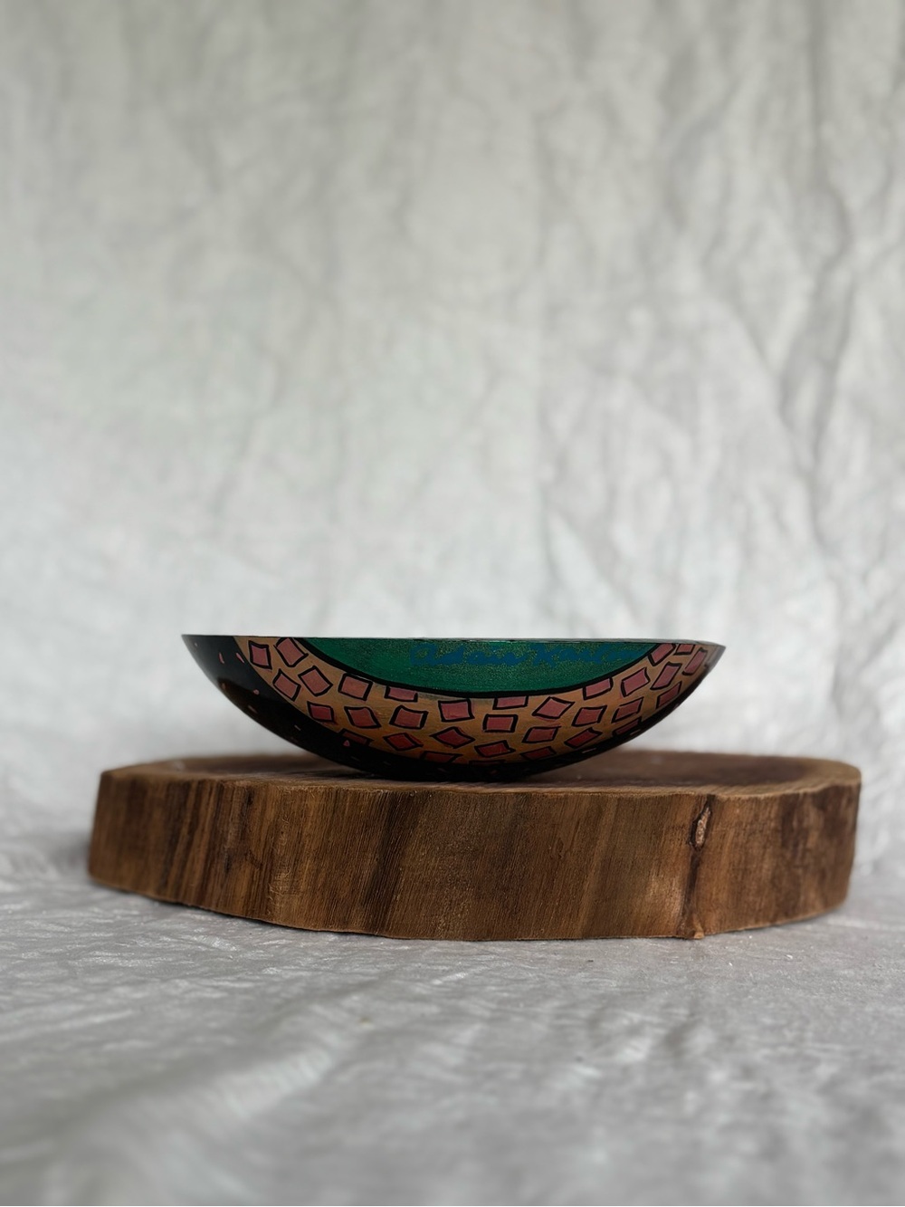 Hand-Painted Wooden Accent Bowl